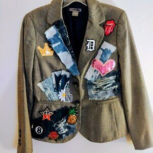 Thrifted, dry cleaned & designed - size 8 grey blazer waist length fitted